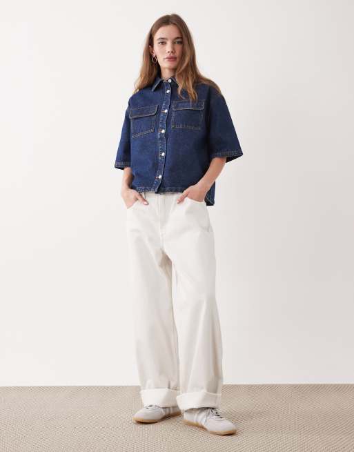 Miss Selfridge - Chemise coupe carrée en jean - Indigo délavé, 3 de 4