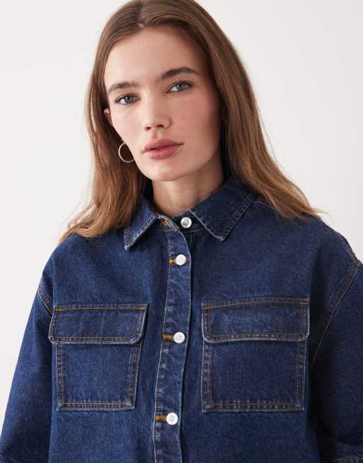 Miss Selfridge - Chemise coupe carrée en jean - Indigo délavé, 4 de 4