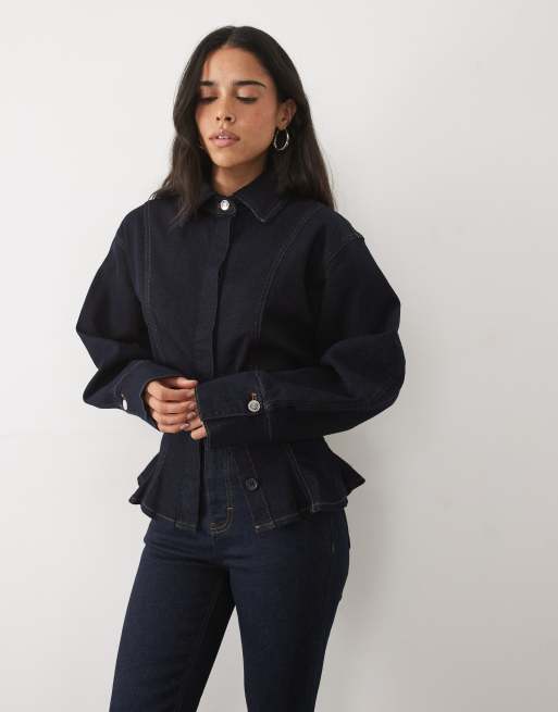 Miss Selfridge chemise en denim à manches ballon délavage brut, 2 de 4