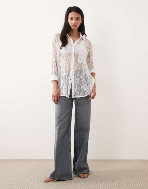 Miss Selfridge - Chemise en dentelle oversize - Blanc, 3 de 4