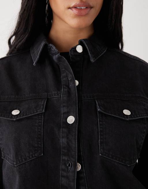 Miss Selfridge - Chemise en jean décontractée à manches longues - Noir délavé, 4 de 4