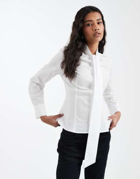 Miss Selfridge - Chemise en popeline à nouer devant - Blanc - view 1