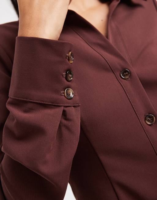 Miss Selfridge - Chemise habillée coupe ajustée - Chocolat, 3 de 4