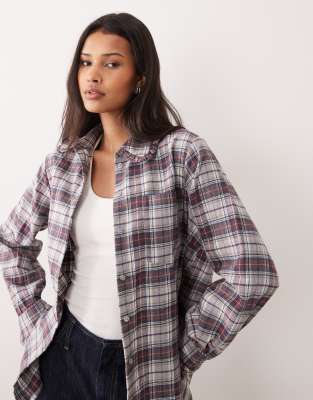 Chemise oversize à carreaux avec bords à volants-Multicolore M