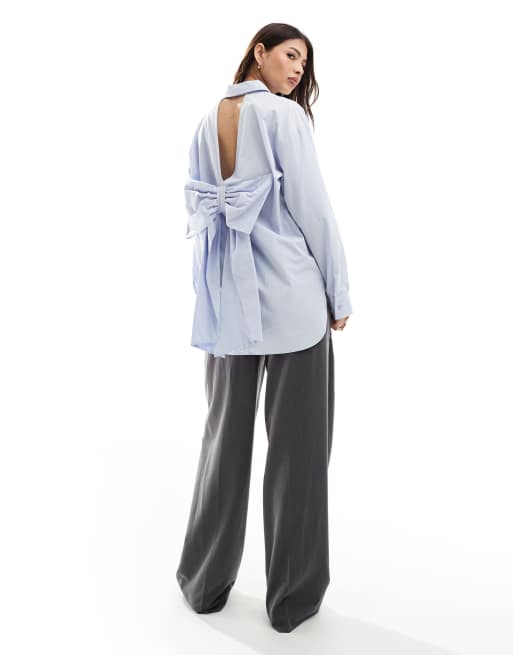 Miss Selfridge Chemise Oversize En Popeline Avec Nœud Au Dos Bleu