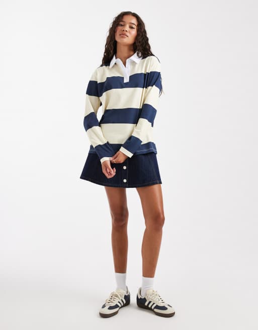 Miss Selfridge - Chemise style rugby oversize à rayures - Bleu marine et babeurre, 2 de 4