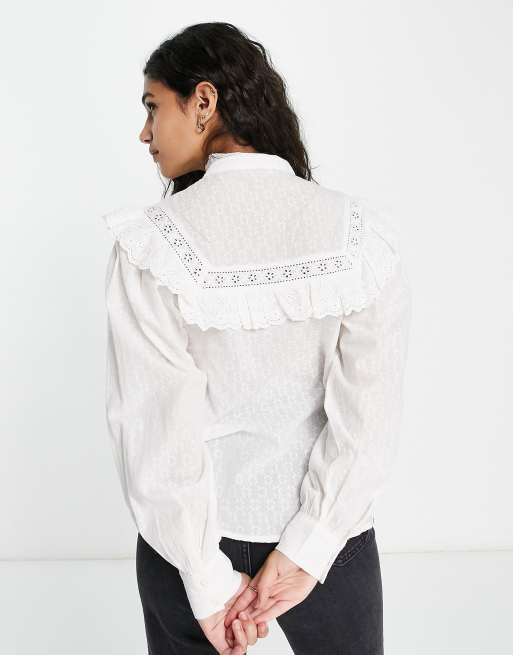 Miss Selfridge - Chemise victorienne avec empiècement à volants - Ivoire , 3 de 4
