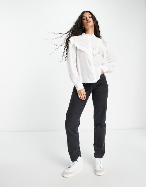 Miss Selfridge - Chemise victorienne avec empiècement à volants - Ivoire , 4 de 4
