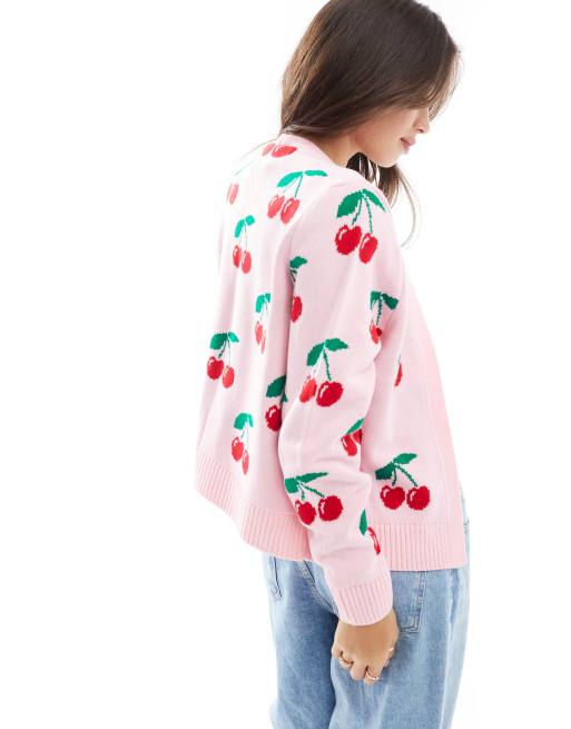 Miss Selfridge cherry print knitted cardigan