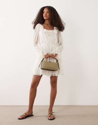 Miss Selfridge chiffon and lace milkmaid dress in ecru ecru