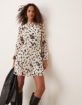 [Miss Selfridge] Miss Selfridge chiffon angel sleeve mini dress in smudge polka dot-Multi S Smudge Cow Print