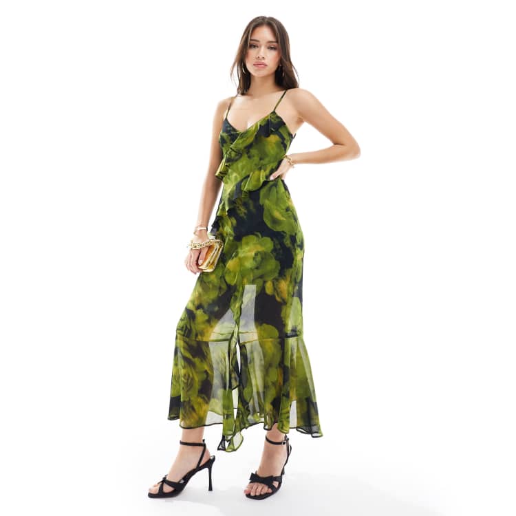 Miss selfridge green velvet dress best sale