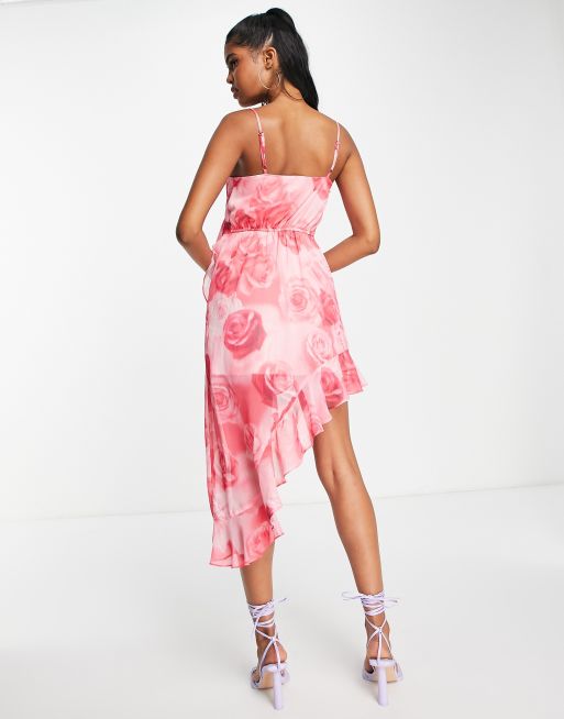 Pink Floral Mini Dress - Jacquard Dress - Ruffled Strapless Dress - Lulus