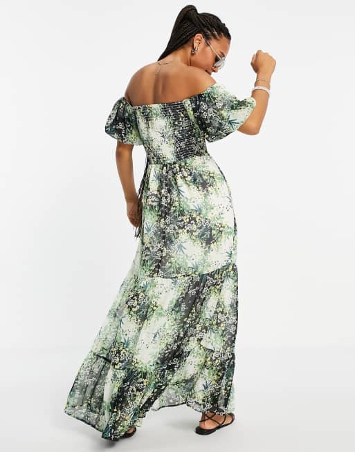 Chiffon bardot shop maxi dress