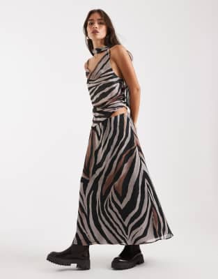 Miss Selfridge Chiffon Bias Cut Maxi Skirt Co-ord In Multi