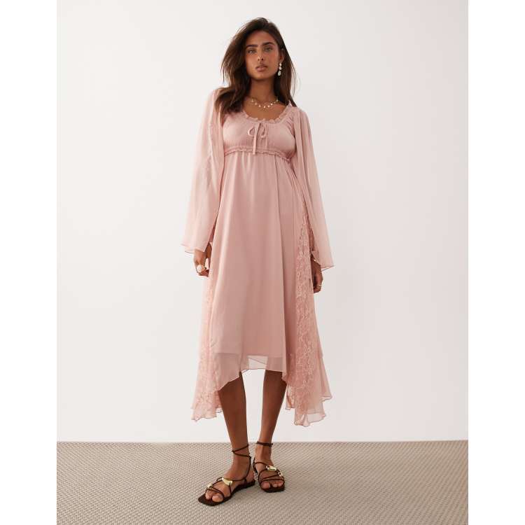 Miss Selfridge chiffon boho midaxi dress in pink | ASOS