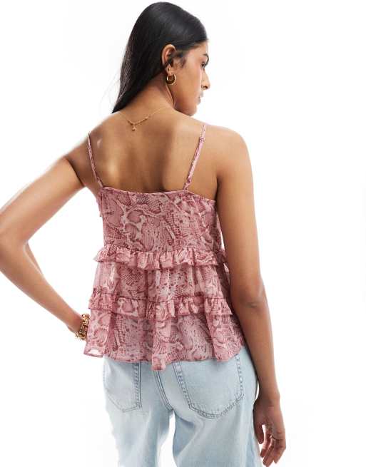 Miss Selfridge – Chiffon-Camisole mit Schlangenprint und Rüschen, 3 von 4