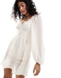 [Miss Selfridge] Miss Selfridge chiffon corset detail mini dress in ivory-White 10 Ivory