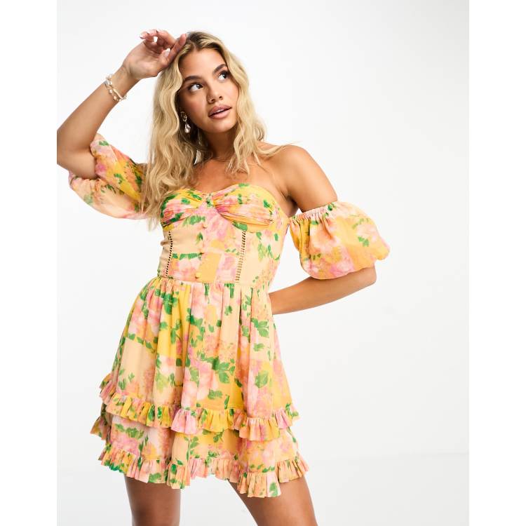 【大特価!!】 corset chiffon Selfridge Miss detail dress mini sleeve puff 社交ダンス