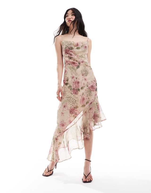 Miss Selfridge - chiffon cowl maxi slip dress in animal floral