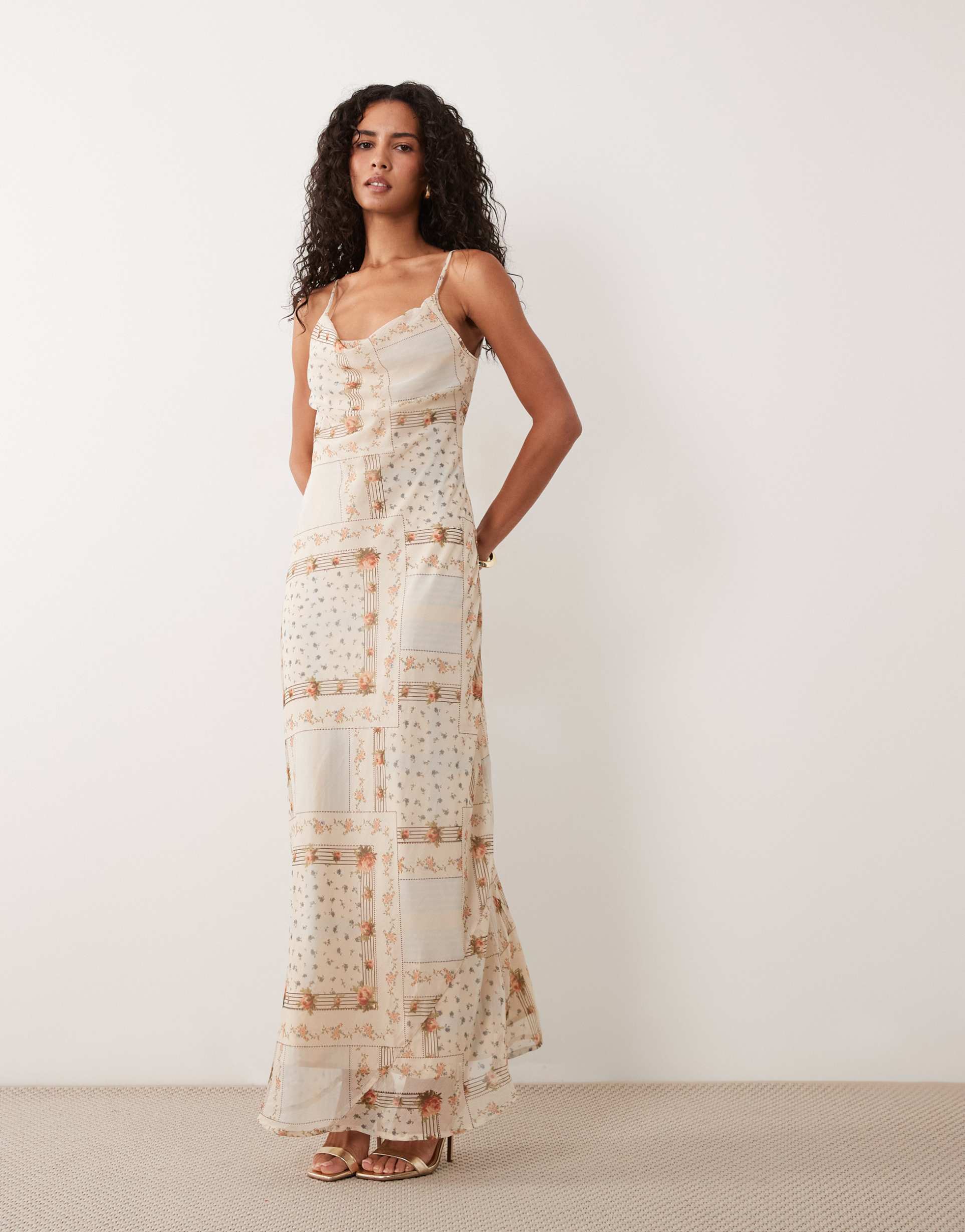 miss selfridge chiffon cowl neck midi dress in floral