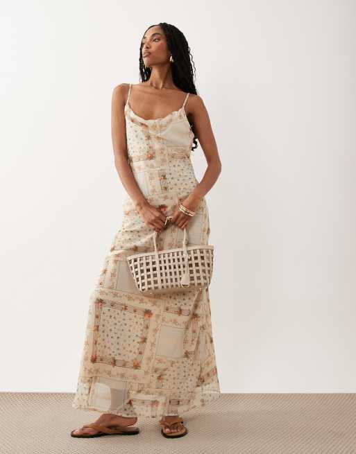 chiffon dress floral midi Cream Floral Chiffon Smocked Midi Dress