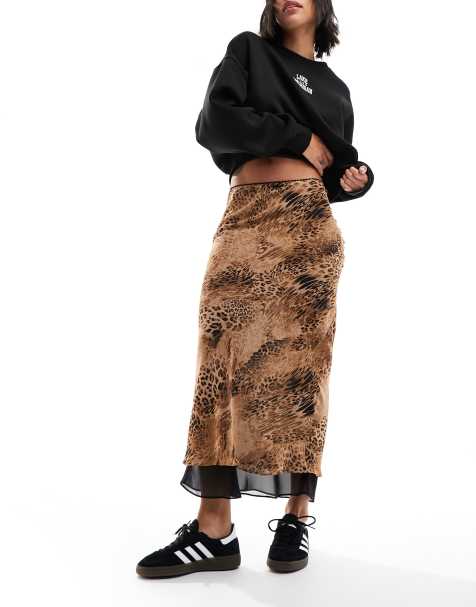 Miss Selfridge chiffon double layer bias maxi skirt in animal print - view 1