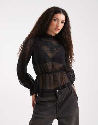 Miss Selfridge Chiffon Embroidered Victoriana Blouse In Black