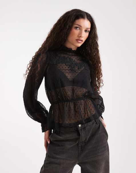 Miss Selfridge chiffon embroidered victoriana blouse in black - view 1