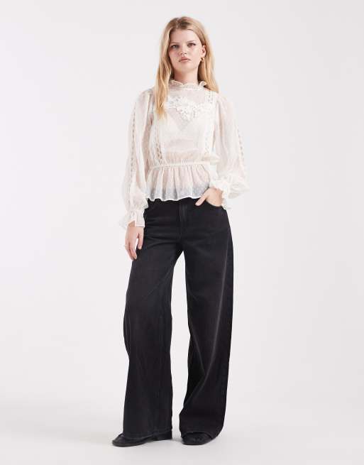 Miss Selfridge chiffon embroidered victoriana blouse in ecru, 2 of 4