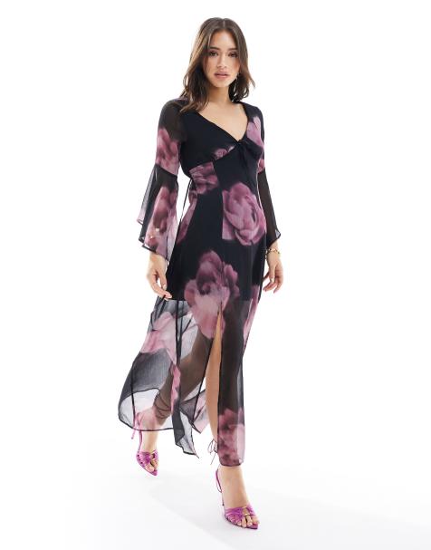 ASOS DESIGN high neck big sleeve jacquard maxi dress in floral print