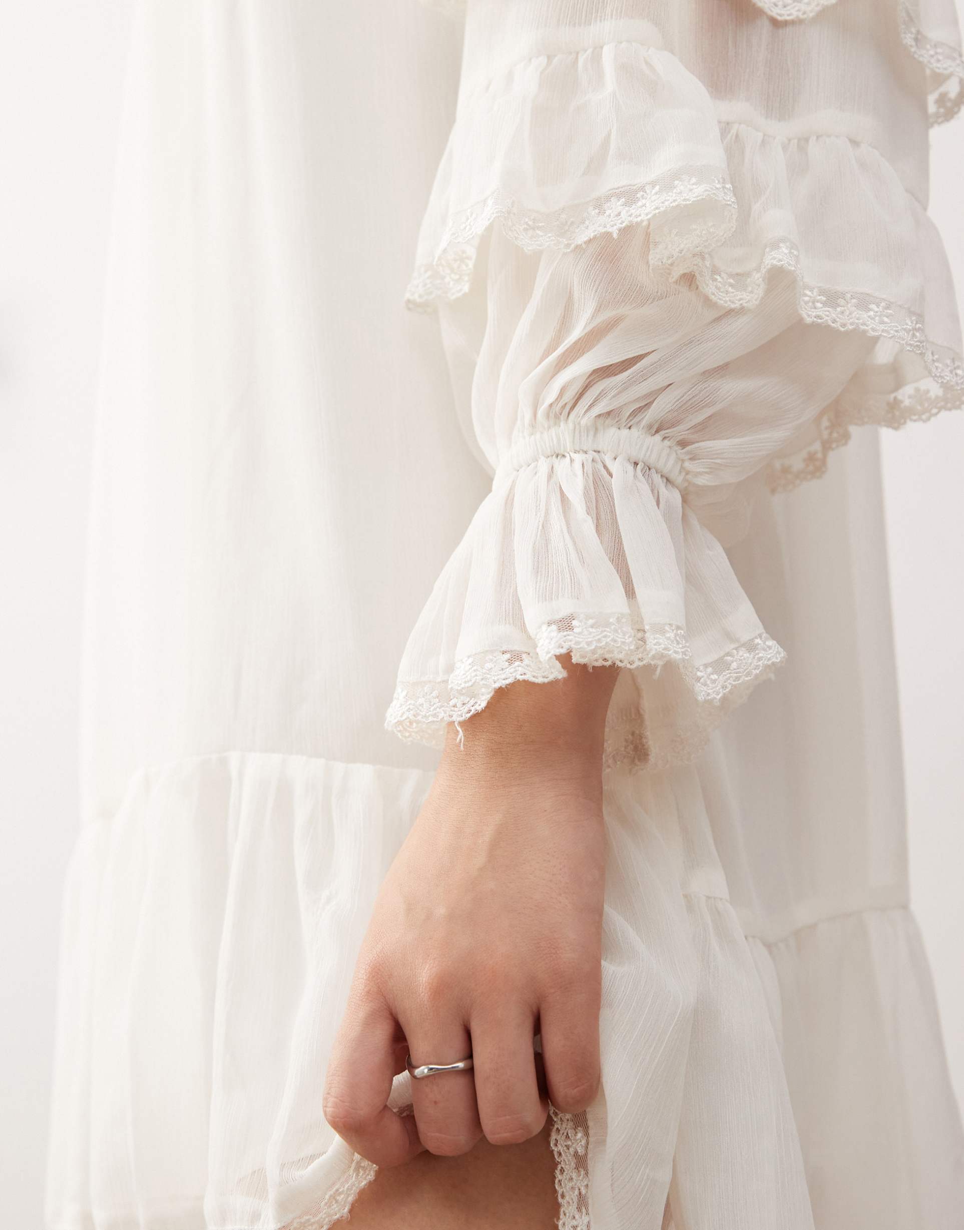 miss selfridge chiffon frill smock dress in ivory