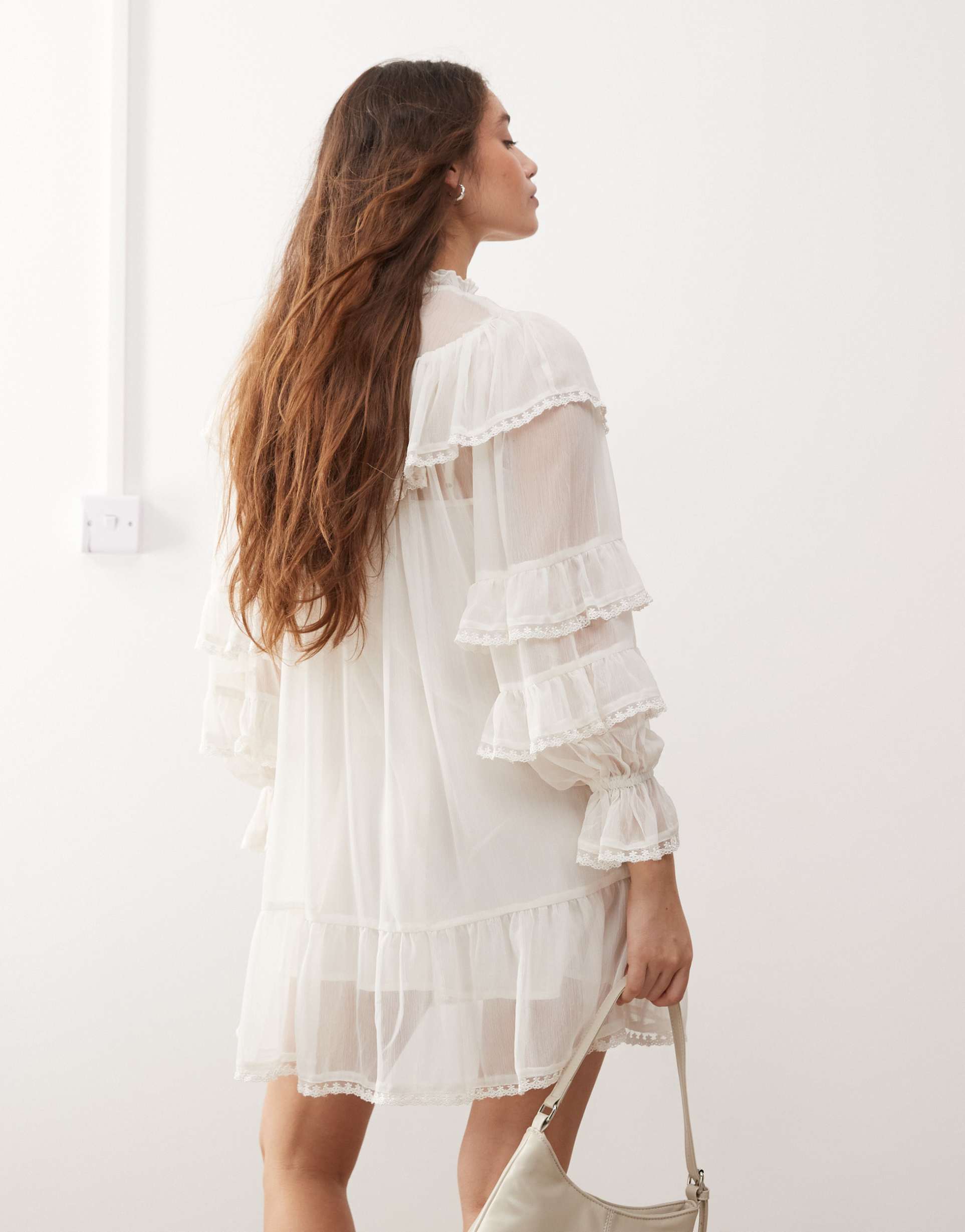 miss selfridge chiffon frill smock dress in ivory