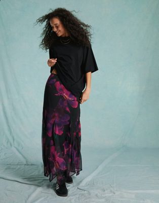 Miss Selfridge chiffon godet maxi skirt in oversized floral