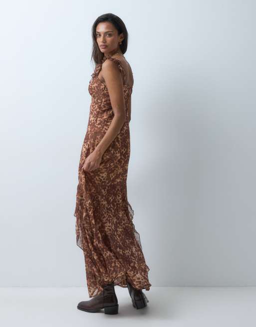 Miss Selfridge chiffon jurk met ruches, cami en maxi in dierenprint, 5 van 5