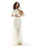 [Miss Selfridge] Miss Selfridge chiffon lace insert godet maxi skirt in cream-Black 8 Cream