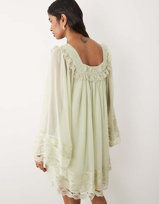 chiffon and lace mini dress Edikted Women's Lizette Sheer Lacey adding a romantic Isadora Sky Blue Spaghetti Strap