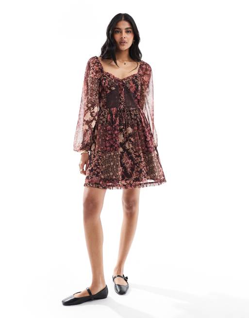 Miss Selfridge chiffon lace-up corset mini dress