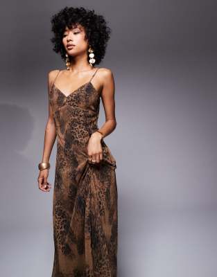 chiffon maxi dress in animal print-Multi