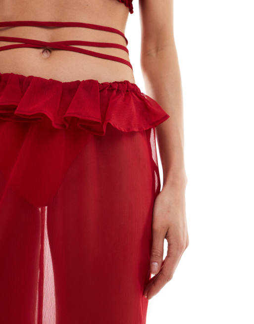 Miss Selfridge chiffon maxi skirt in red, 2 of 5