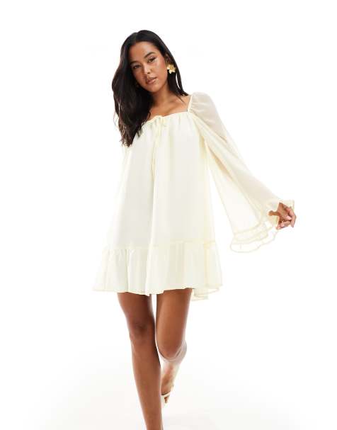 Miss Selfridge chiffon mini dress in buttermilk - view 1