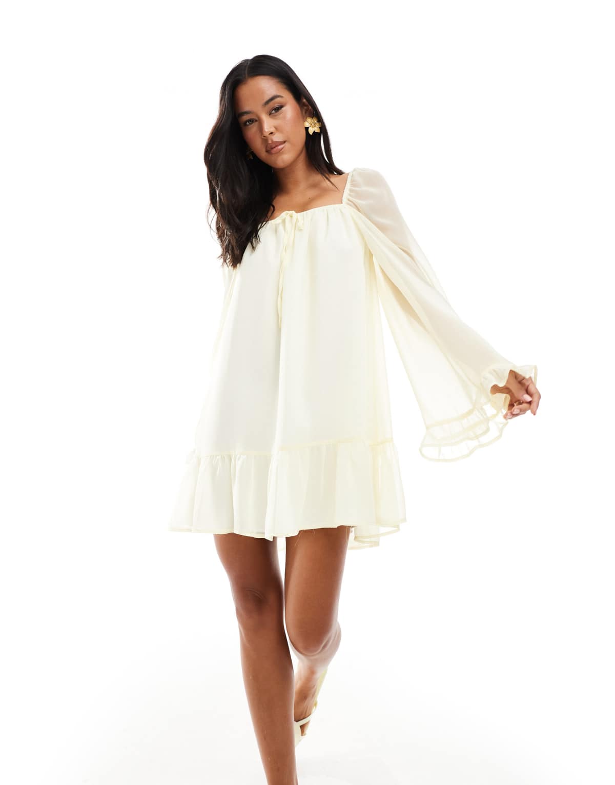 Miss Selfridge chiffon mini dress in buttermilk