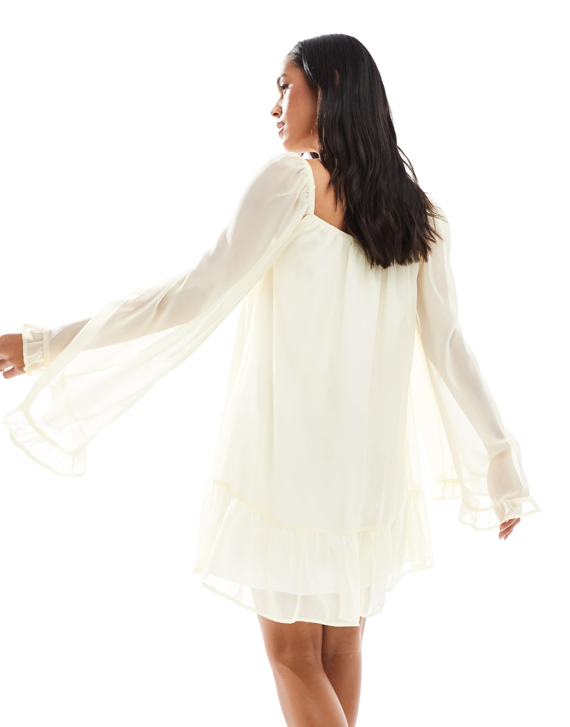 miss selfridge chiffon mini dress in buttermilk