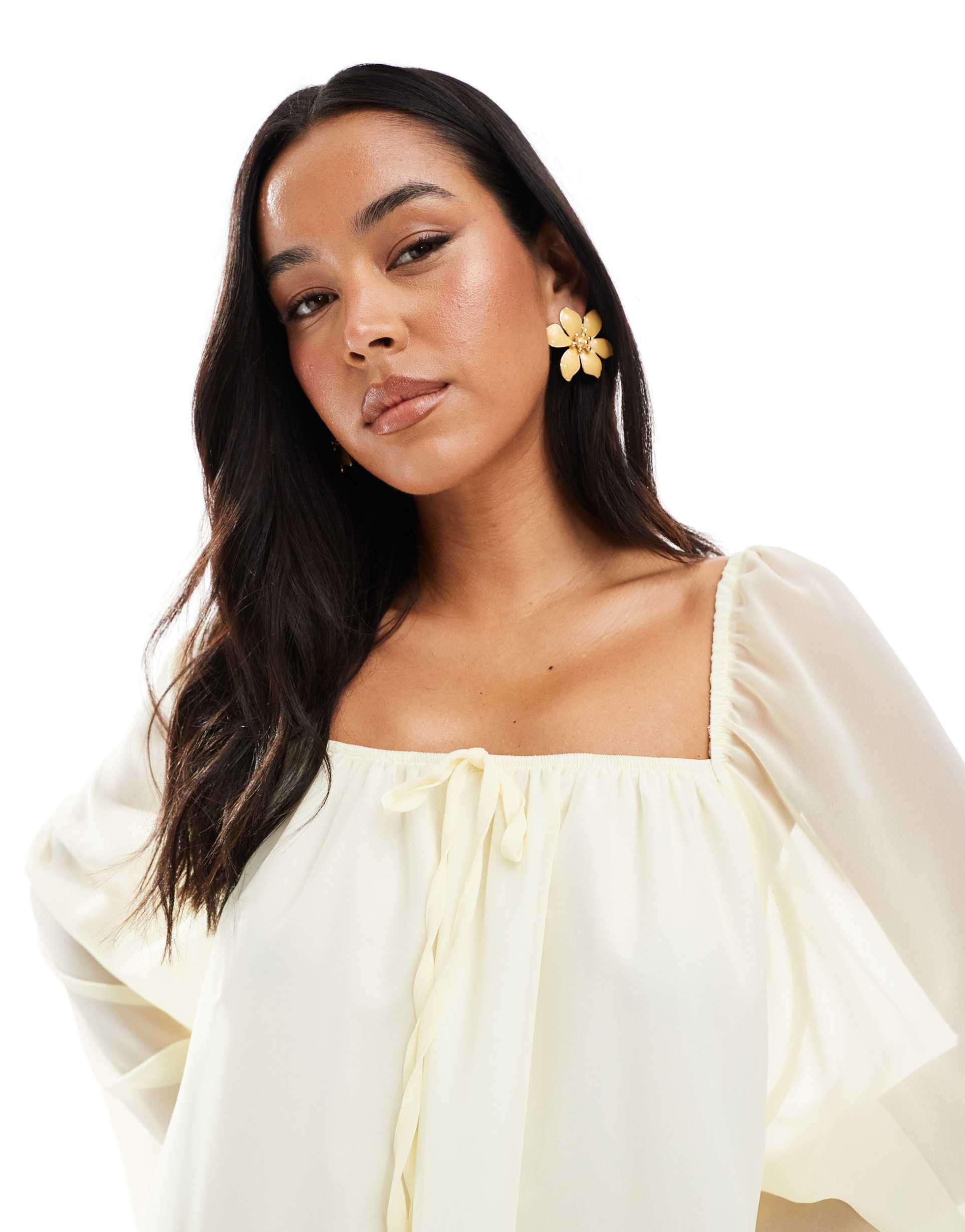 miss selfridge chiffon mini dress in buttermilk