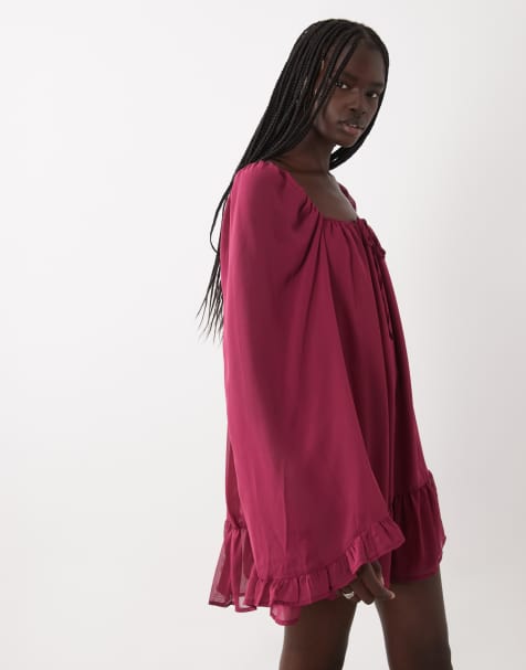 Miss Selfridge chiffon minikjole i bærfarve - view 1