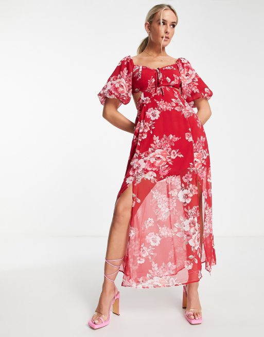 Red floral outlet chiffon dress