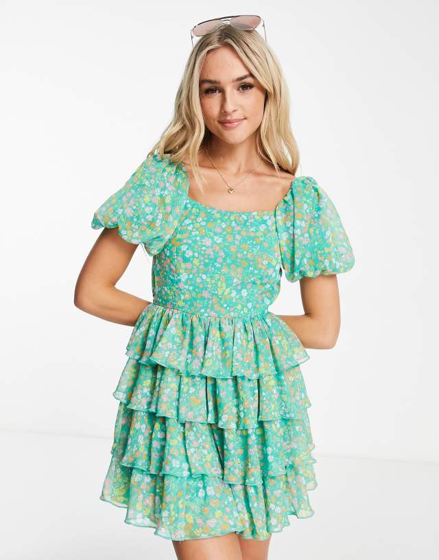 Miss Selfridge chiffon rara mini dress in multicolor ditsy