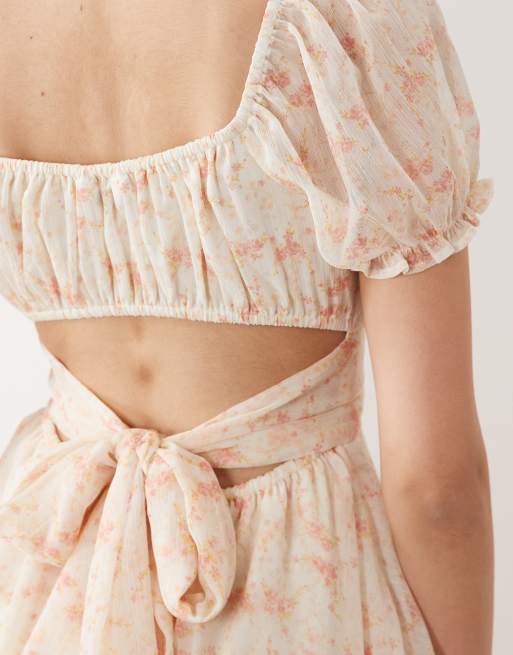 Miss Selfridge chiffon rara mini playsuit in pink print, 3 of 4