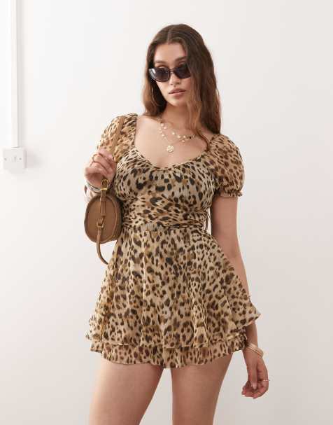 Miss Selfridge chiffon rara mini romper in animal print - view 1