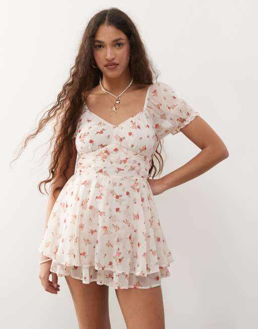 Miss Selfridge chiffon rara mini romper in pink rose print, 2 of 4